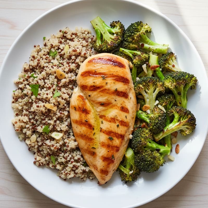 Grilled Chicken Breast with Roasted Broccoli and Quinoa