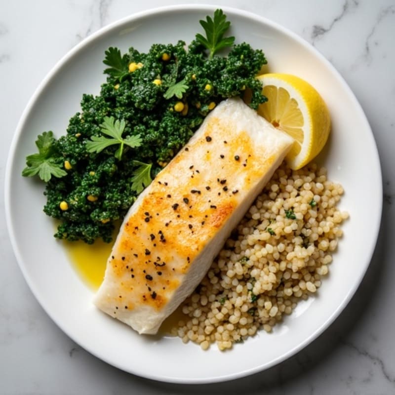 Oven-Baked White Fish Fillets with Steamed Greens