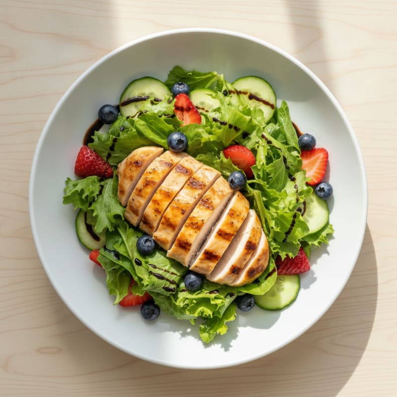 Grilled Chicken Breast Salad with Mixed Greens and Fresh Berries