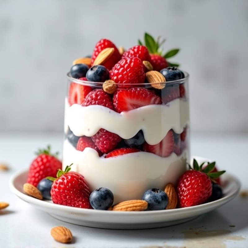 Greek Yogurt Protein Parfait with Mixed Berries and Almonds