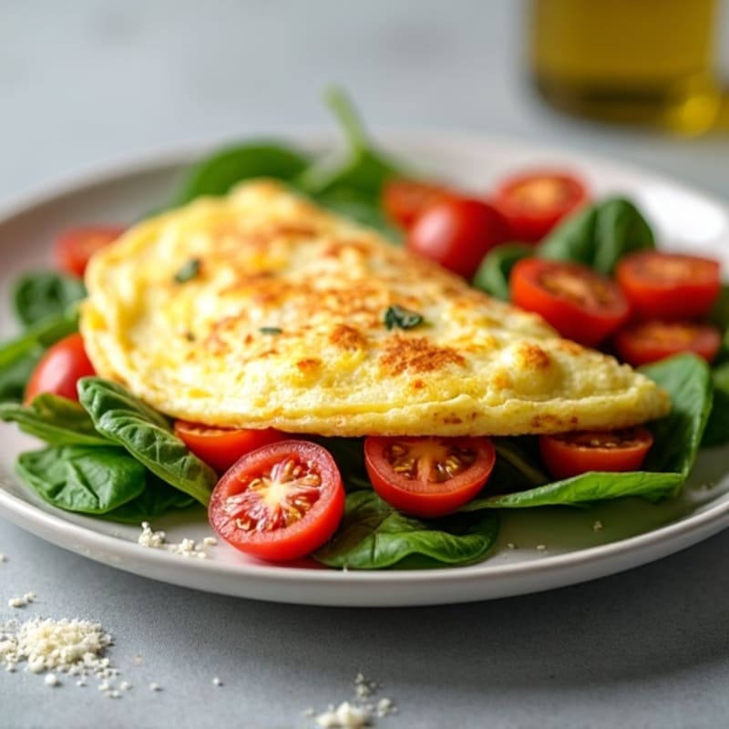 Fluffy Egg Omelette with Fresh Tomatoes and Spinach