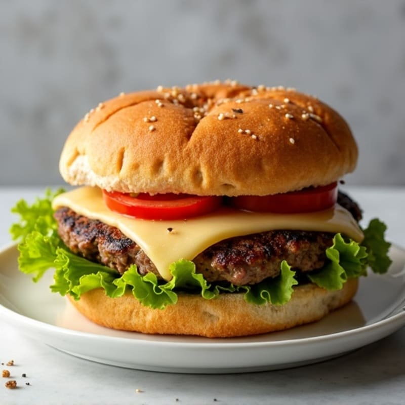 Lean Beef Burger with Crispy Mozzarella Crust