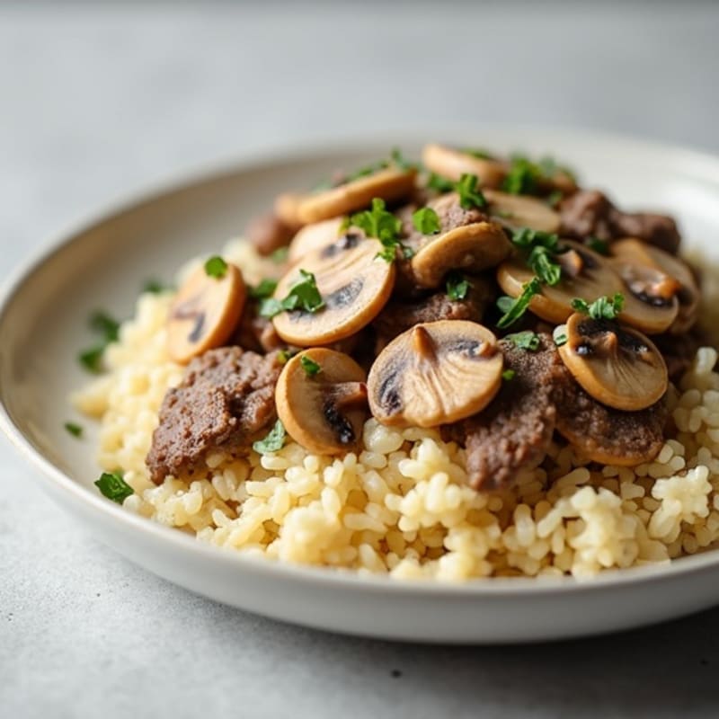 Creamy Mushroom Beef Stroganoff with Cauliflower Rice