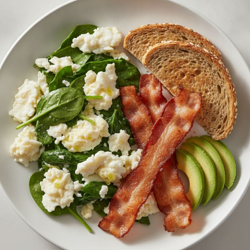 Egg White and Spinach Scramble with Turkey Bacon