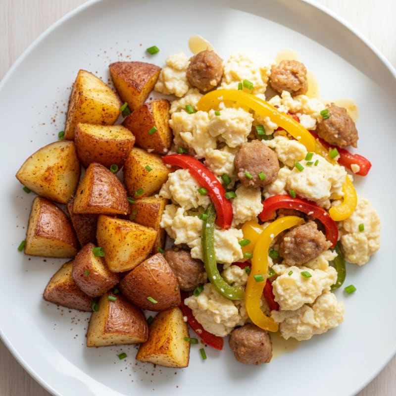 Egg White and Turkey Sausage Scramble with Roasted Potatoes