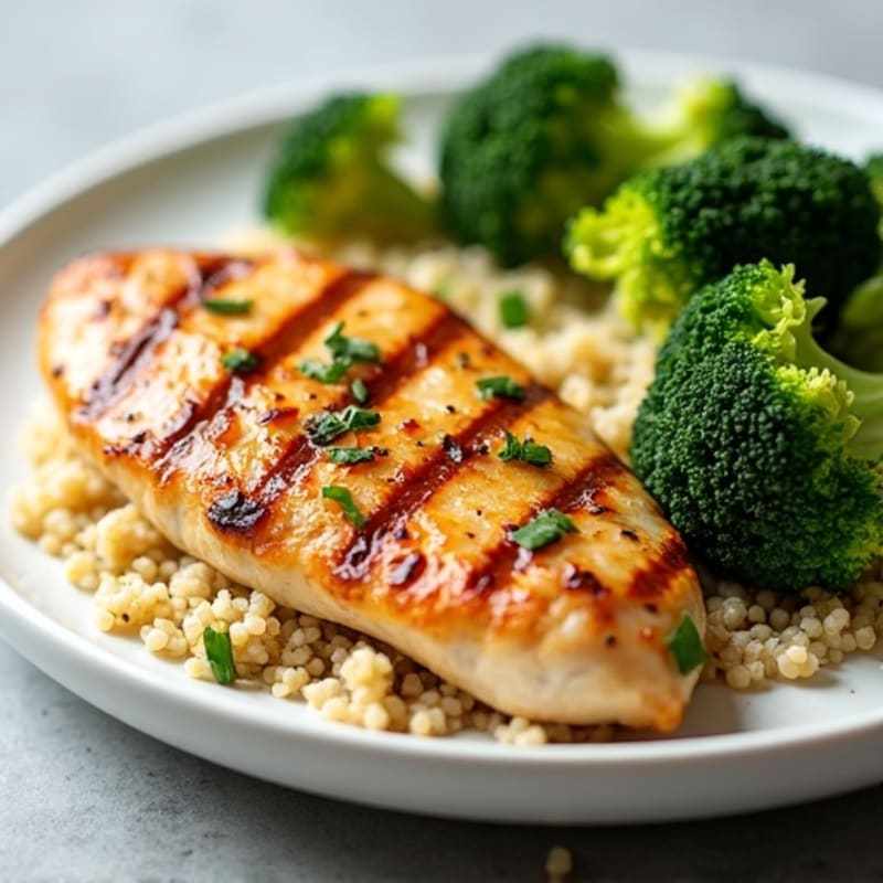 Grilled Chicken Breast with Quinoa and Roasted Broccoli