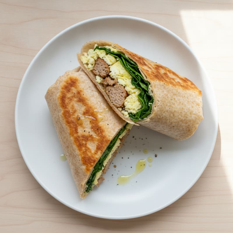 Crispy Egg White and Turkey Sausage Wrap with Spinach
