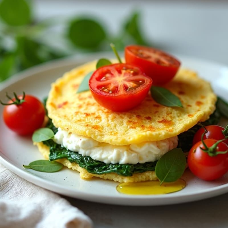 Egg White Spinach Omelette with Cottage Cheese and Roasted Cherry Tomatoes