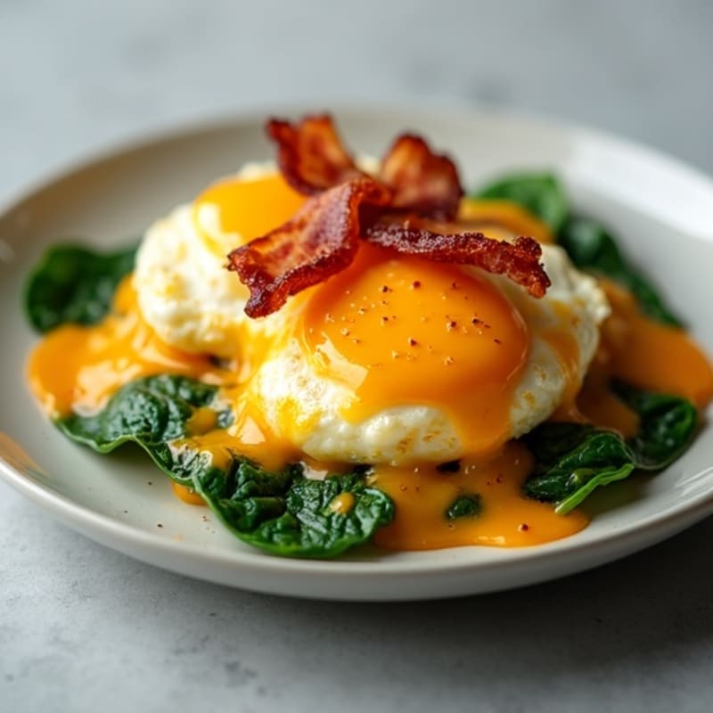 Cheesy Baked Eggs with Crispy Bacon and Fresh Spinach
