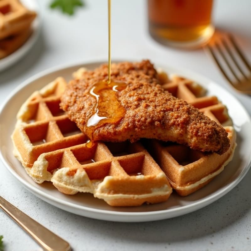 Maple-Glazed Crispy Chicken and Whole Wheat Waffles