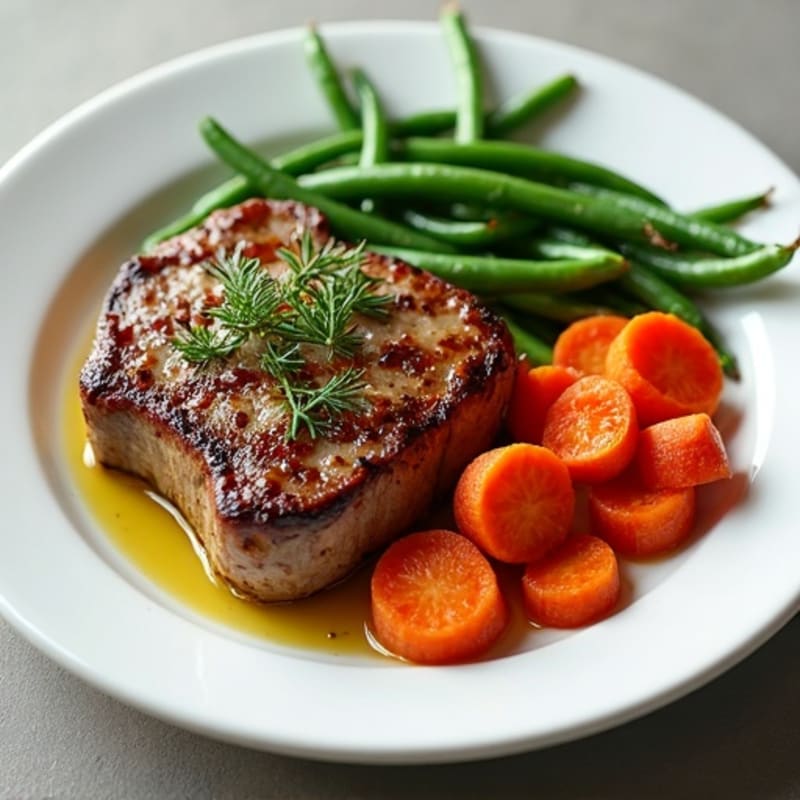 Pan-Seared Steak with Roasted Carrots and Green Beans