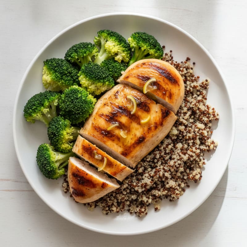 Grilled Chicken Breast with Quinoa and Steamed Broccoli