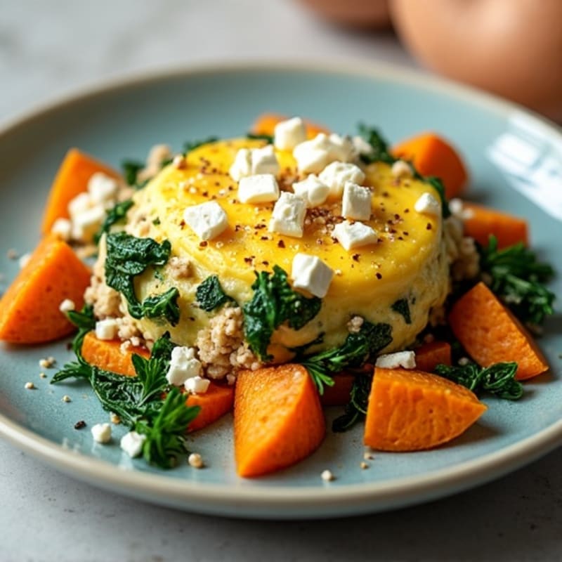 Egg White and Turkey Spinach Scramble with Roasted Sweet Potatoes