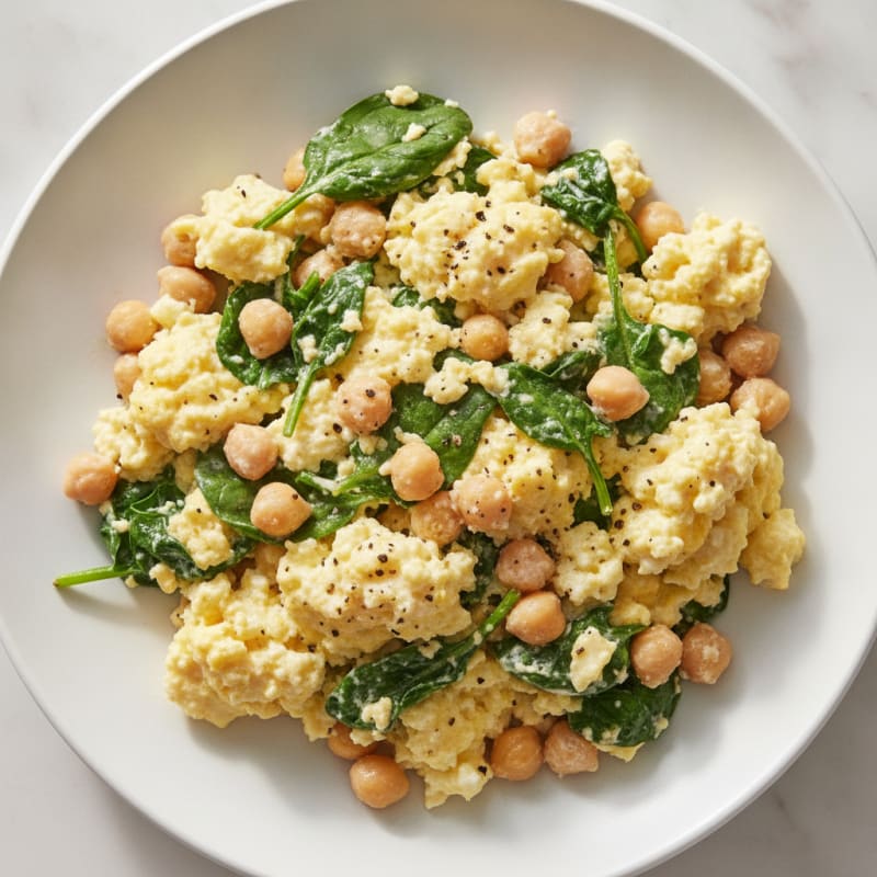 Creamy Cottage Cheese Scramble with Spinach and Chickpeas