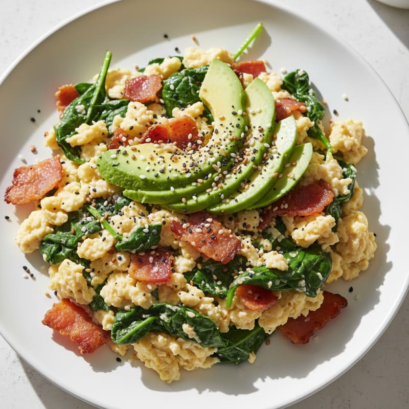 Egg White Spinach Scramble with Turkey Bacon