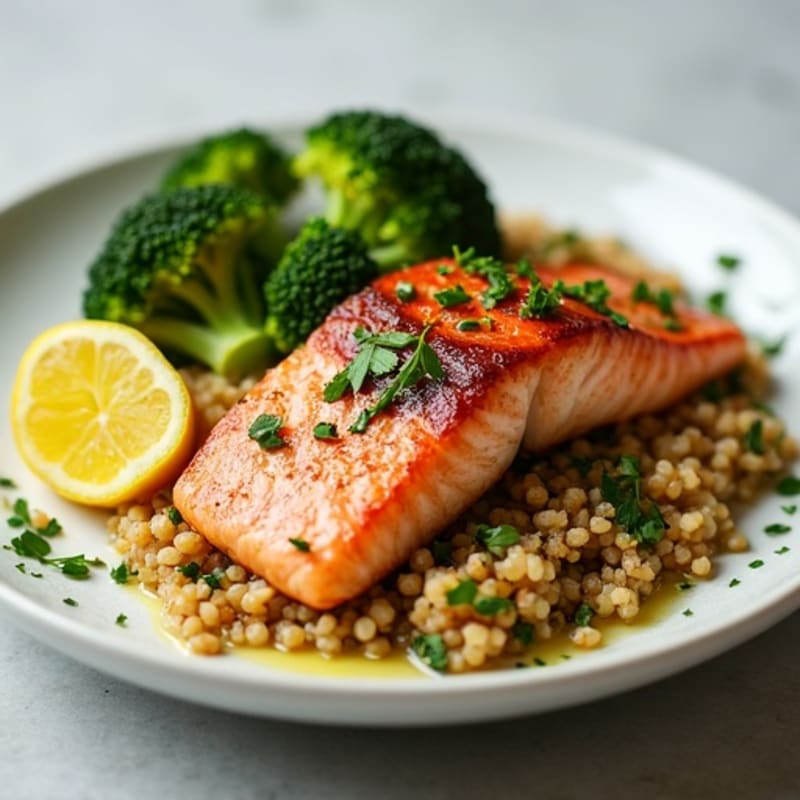 Seared Salmon with Roasted Broccoli and Quinoa