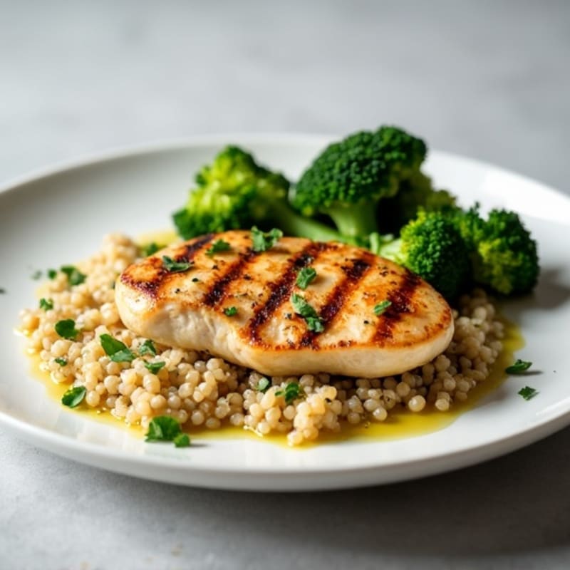 Grilled Chicken Breast with Quinoa and Roasted Broccoli