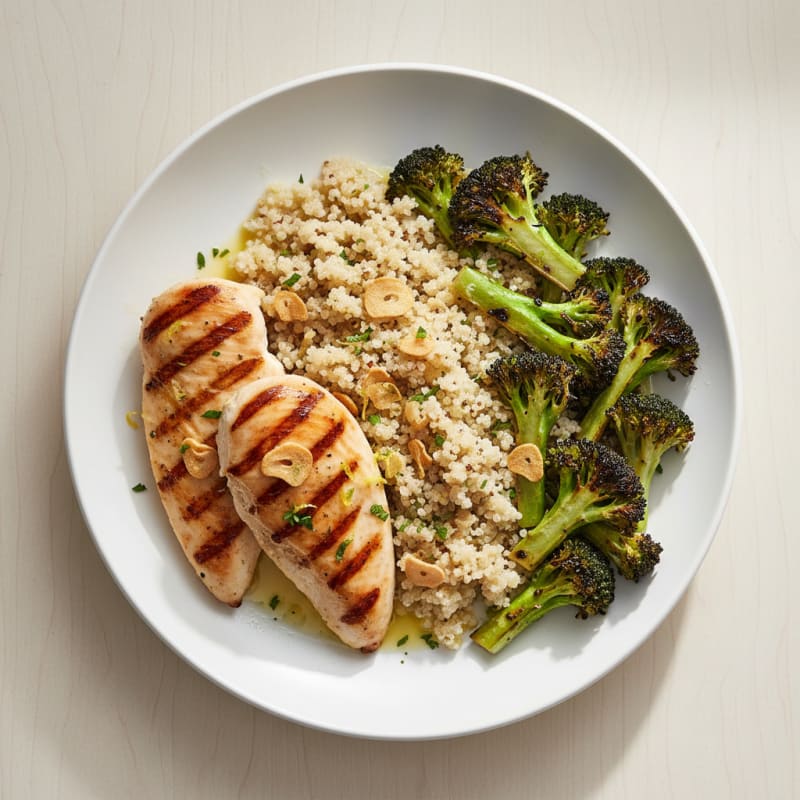 Grilled Chicken Breast with Quinoa and Roasted Broccoli
