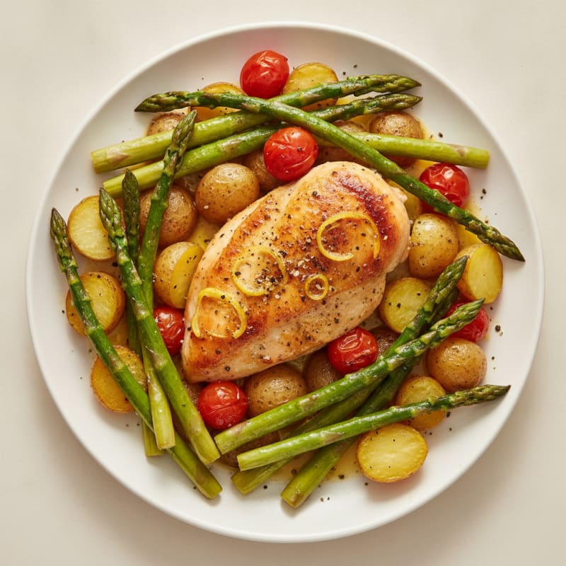Lemon Herb Roasted Chicken with Asparagus