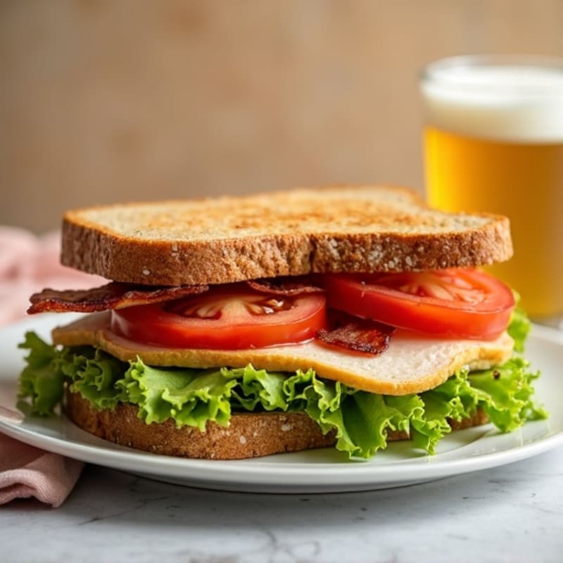 Crispy Turkey Bacon Lettuce Tomato Whole Wheat Sandwich with Creamy Avocado