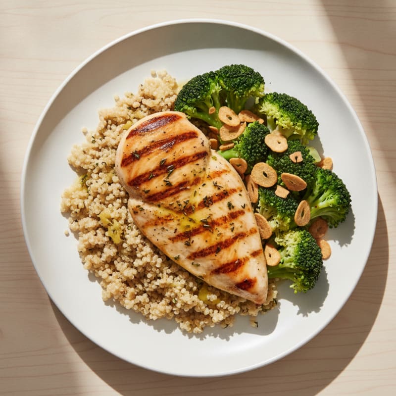 Grilled Chicken Breast with Quinoa and Steamed Broccoli