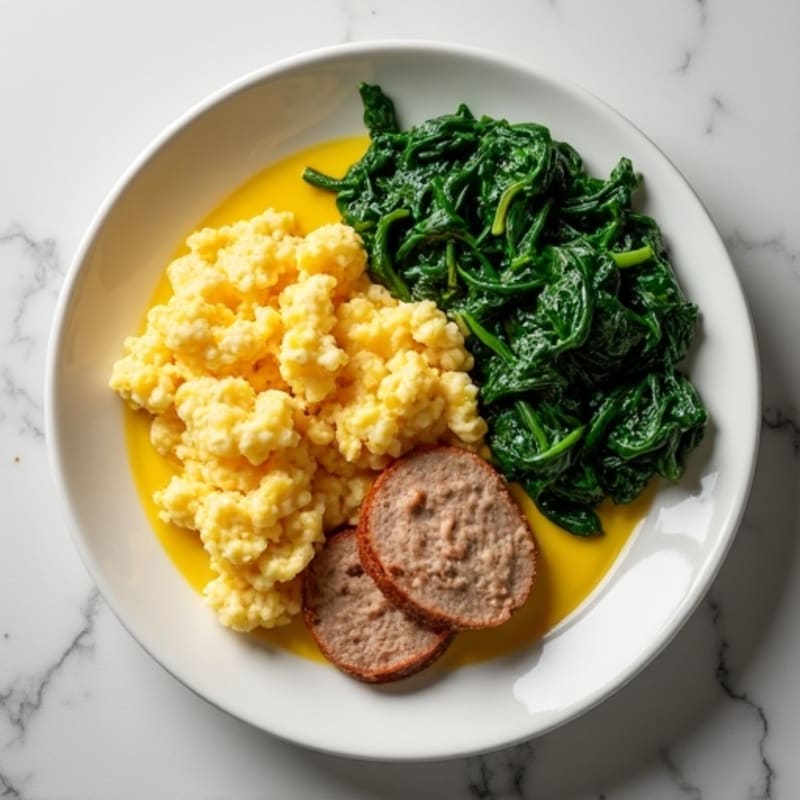 Egg White Scramble with Turkey Sausage and Sautéed Spinach
