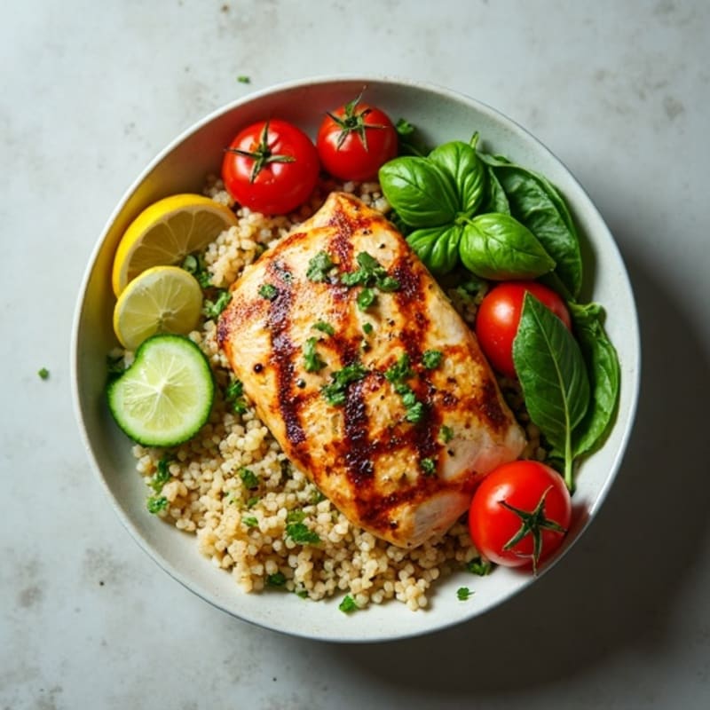 Herb-Marinated Chicken and Quinoa Bowl with Fresh Vegetables