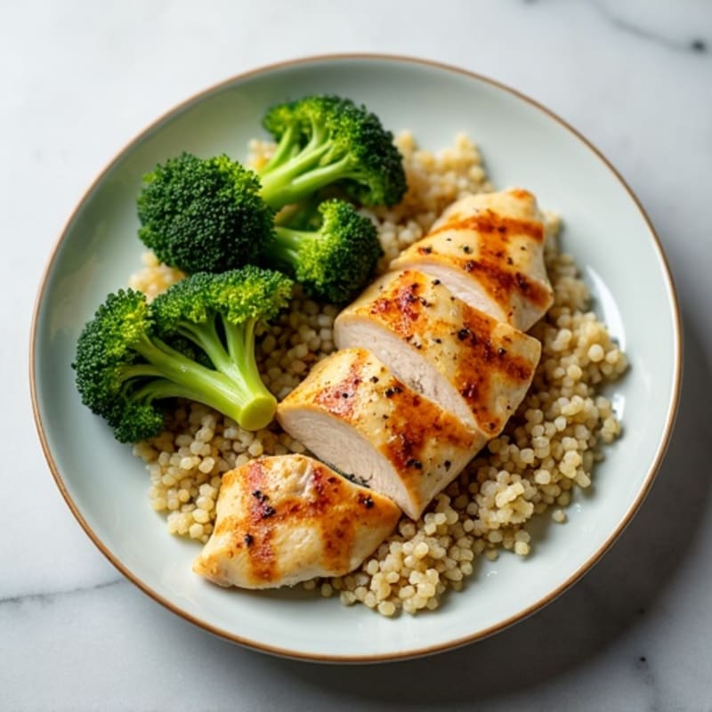 Grilled Chicken Breast with Roasted Broccoli and Quinoa