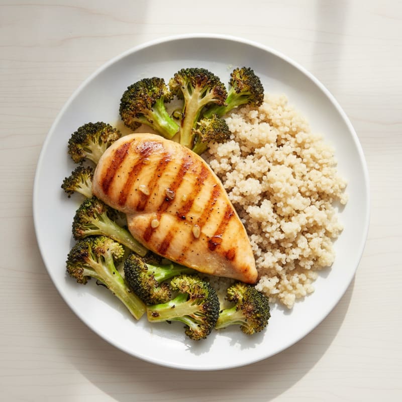 Grilled Chicken Breast with Roasted Broccoli and Quinoa