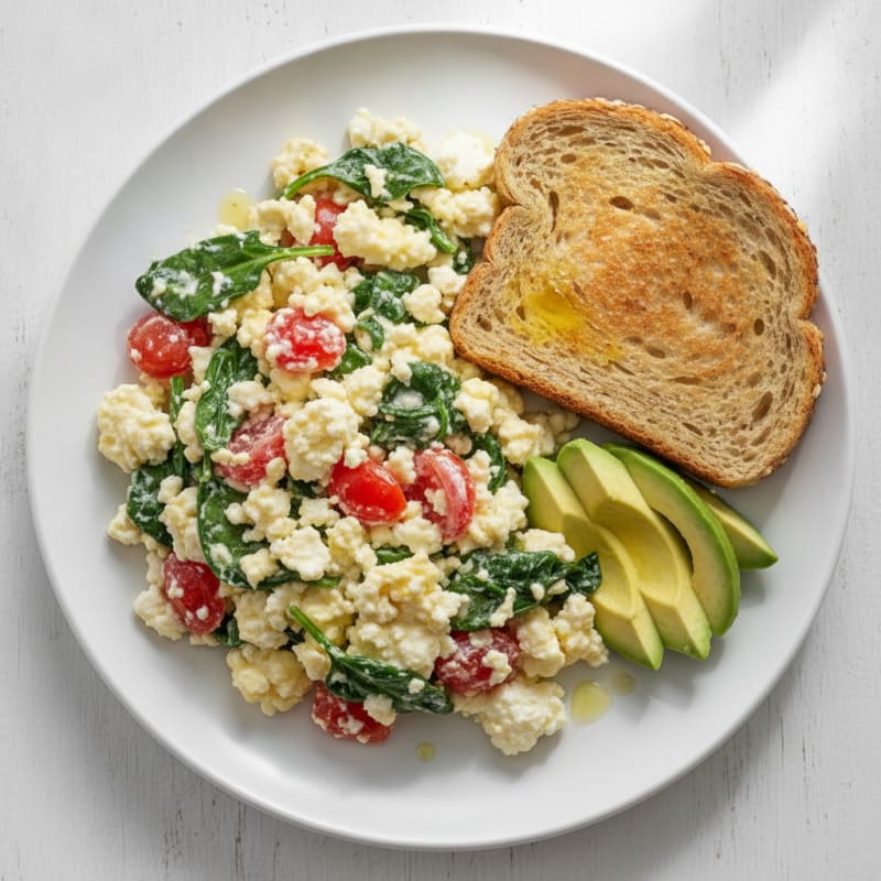 Cottage Cheese Scramble with Spinach and Tomato