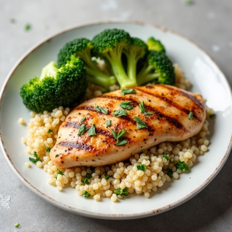 Grilled Chicken Breast with Roasted Broccoli and Quinoa
