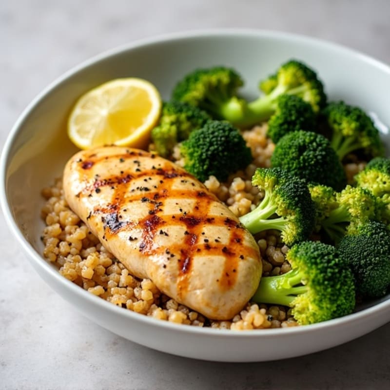 Grilled Chicken and Quinoa Bowl with Roasted Broccoli