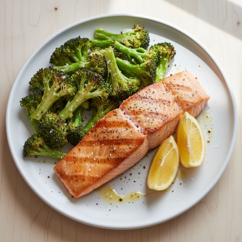 Seared Salmon with Roasted Broccoli and Lemon