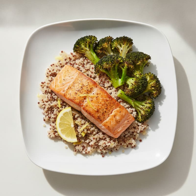 Seared Salmon with Roasted Broccoli and Quinoa