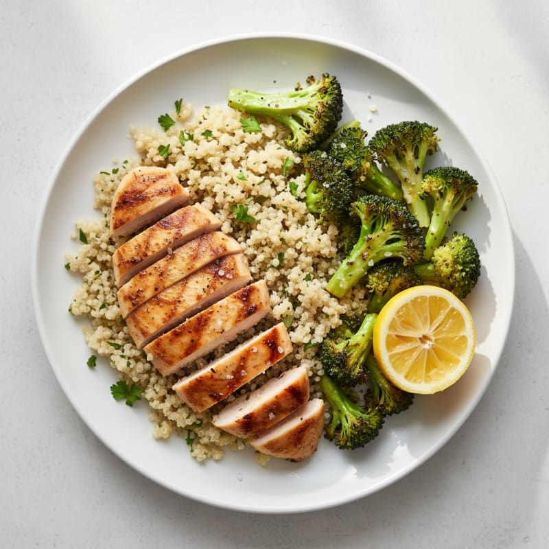 Grilled Chicken Breast with Quinoa and Roasted Broccoli
