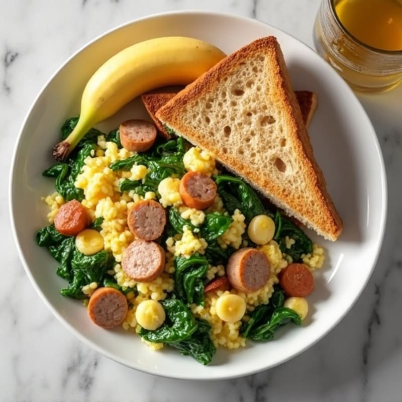 Egg White Spinach Scramble with Turkey Sausage