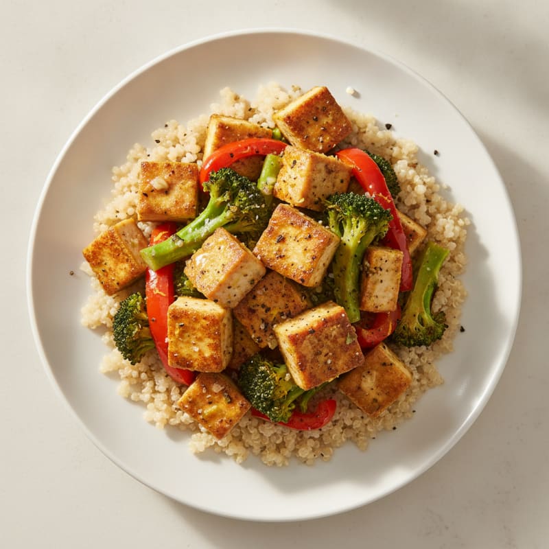 Lemon-Herb Tofu with Quinoa and Roasted Vegetables