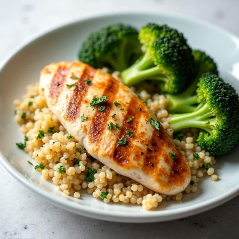 Grilled Chicken Breast with Quinoa and Roasted Broccoli