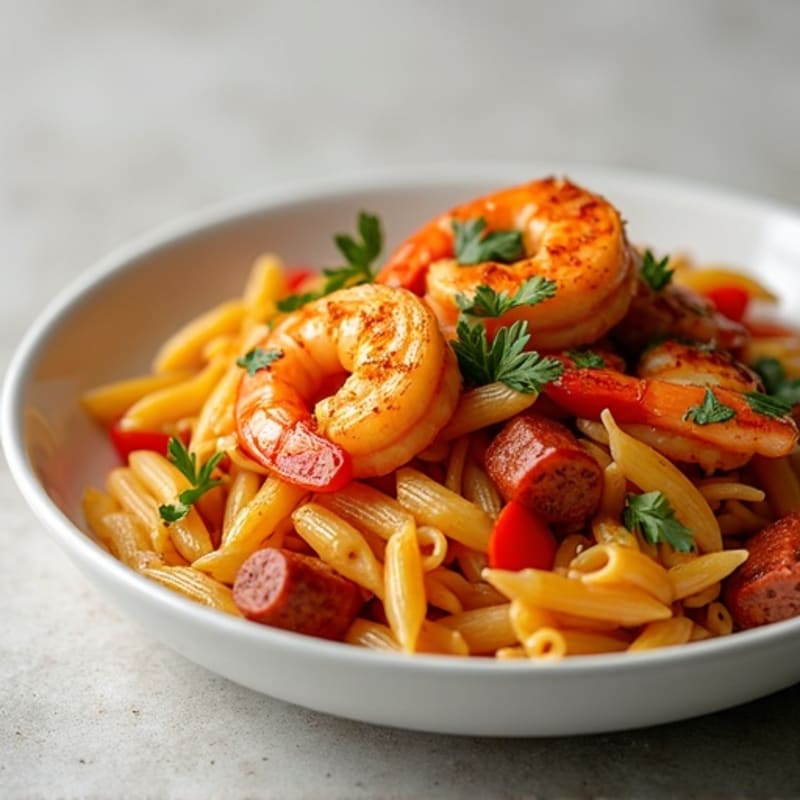 Spicy Cajun Chorizo, Shrimp, and Chicken Pasta