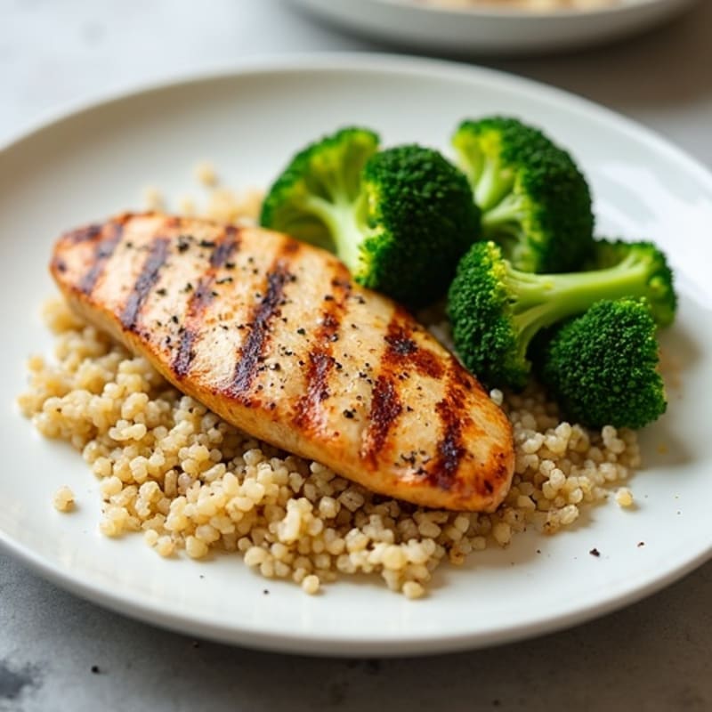 Grilled Chicken Breast with Quinoa and Steamed Broccoli