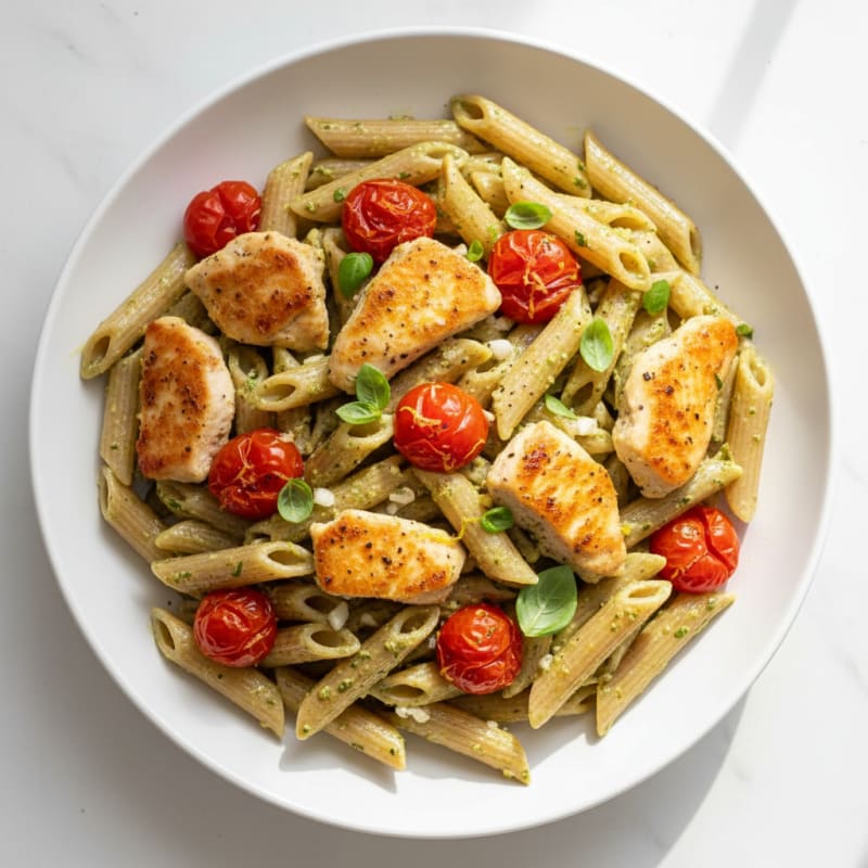 Creamy Pesto Chicken Pasta with Zesty Tomatoes