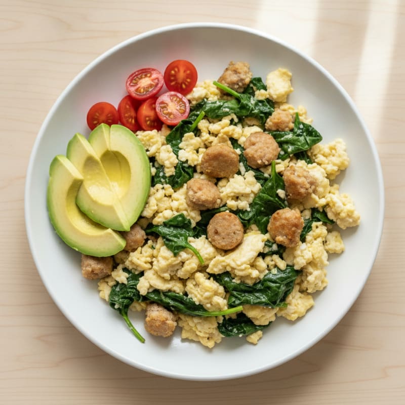 Egg White Scramble with Spinach and Turkey Sausage