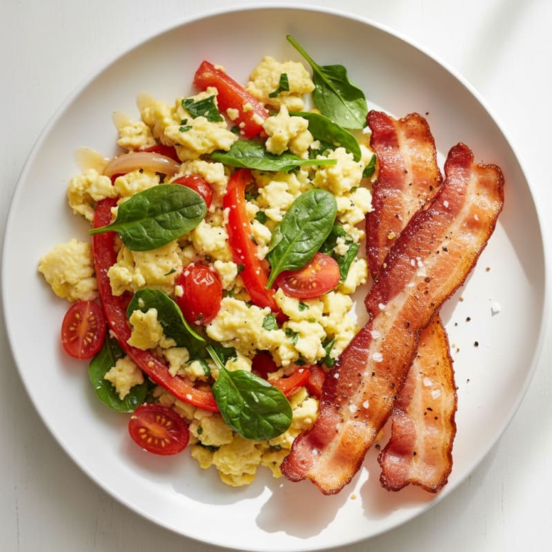 Egg White Veggie Scramble with Turkey Bacon
