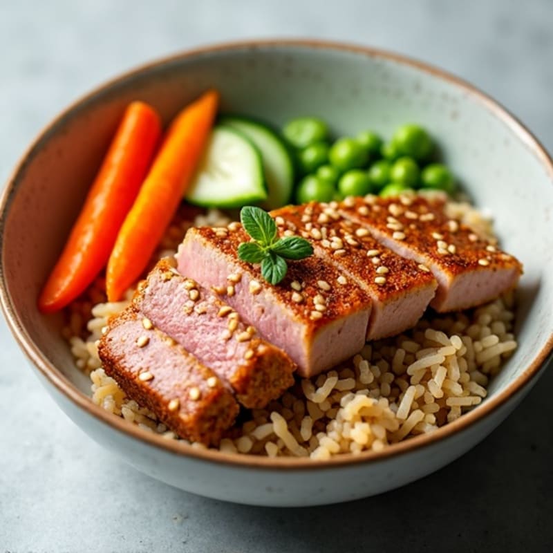 Sesame-Crusted Tuna Rice Bowl with Fresh Vegetables
