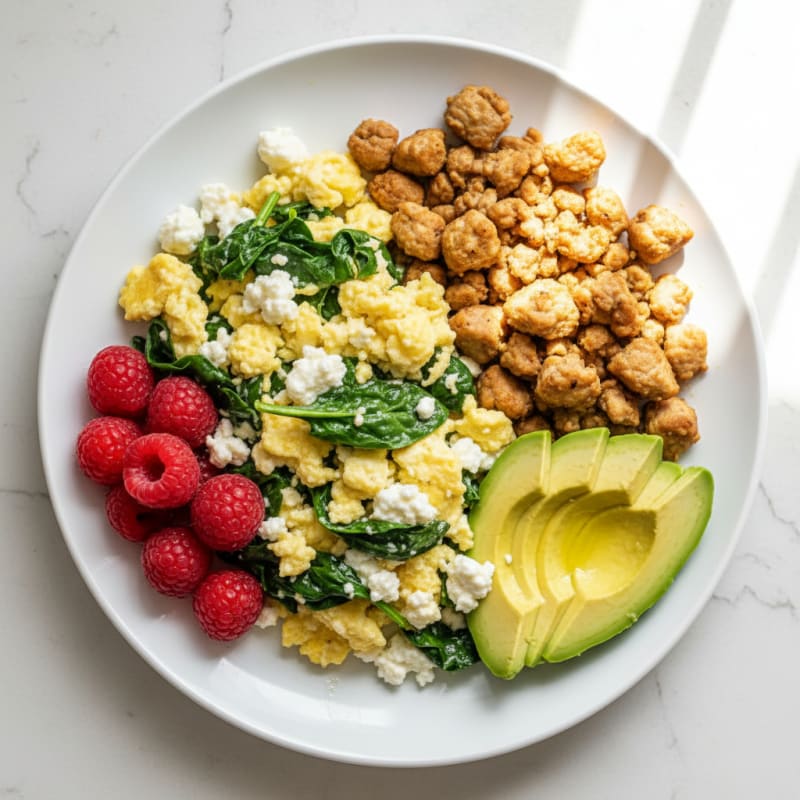 Cottage Cheese Scramble with Spinach and Sautéed Turkey