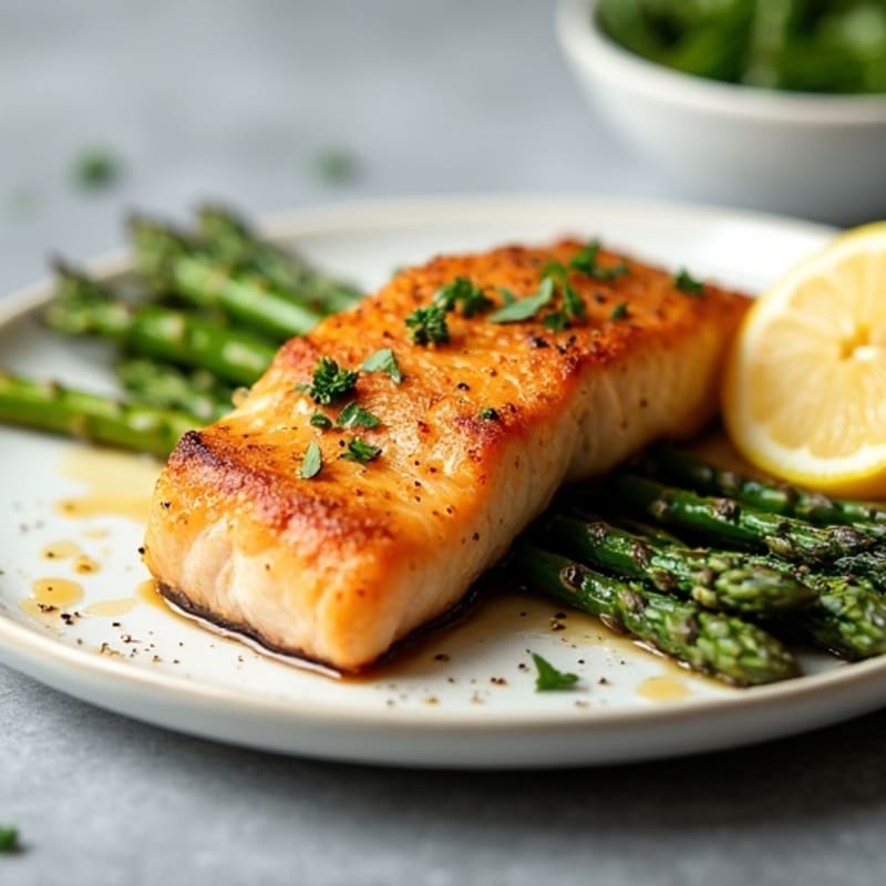 Crispy Pan-Seared Salmon with Roasted Asparagus