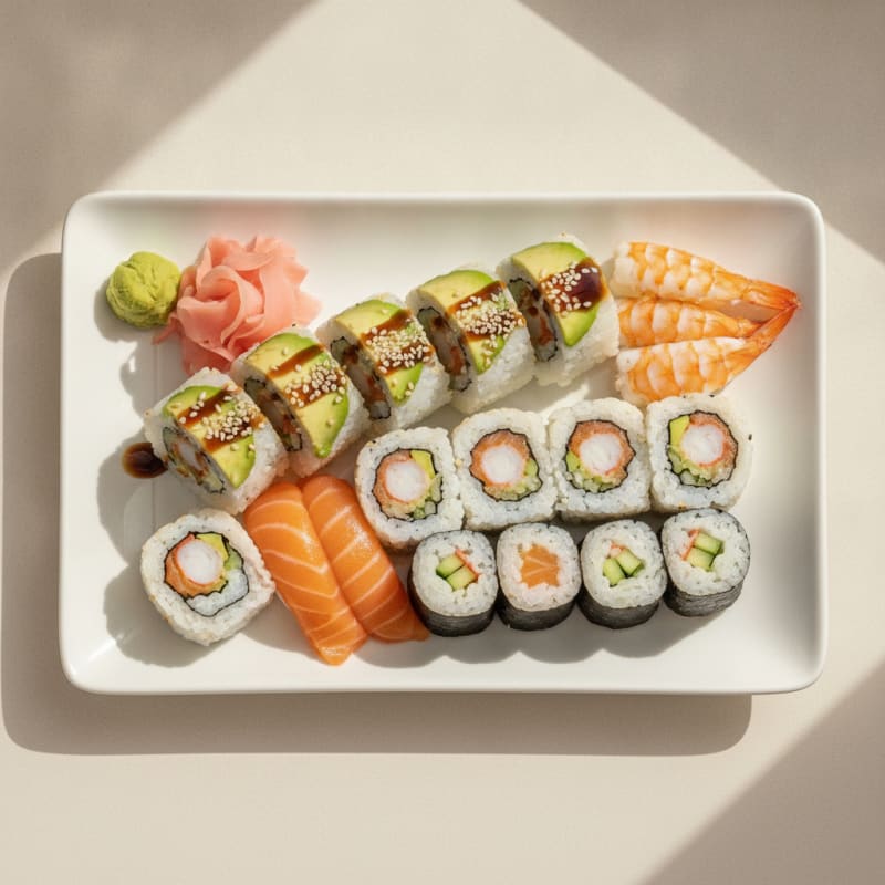 Assorted Fresh Sushi Rolls with Wasabi