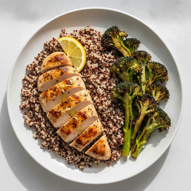 Grilled Chicken Breast with Quinoa and Roasted Broccoli