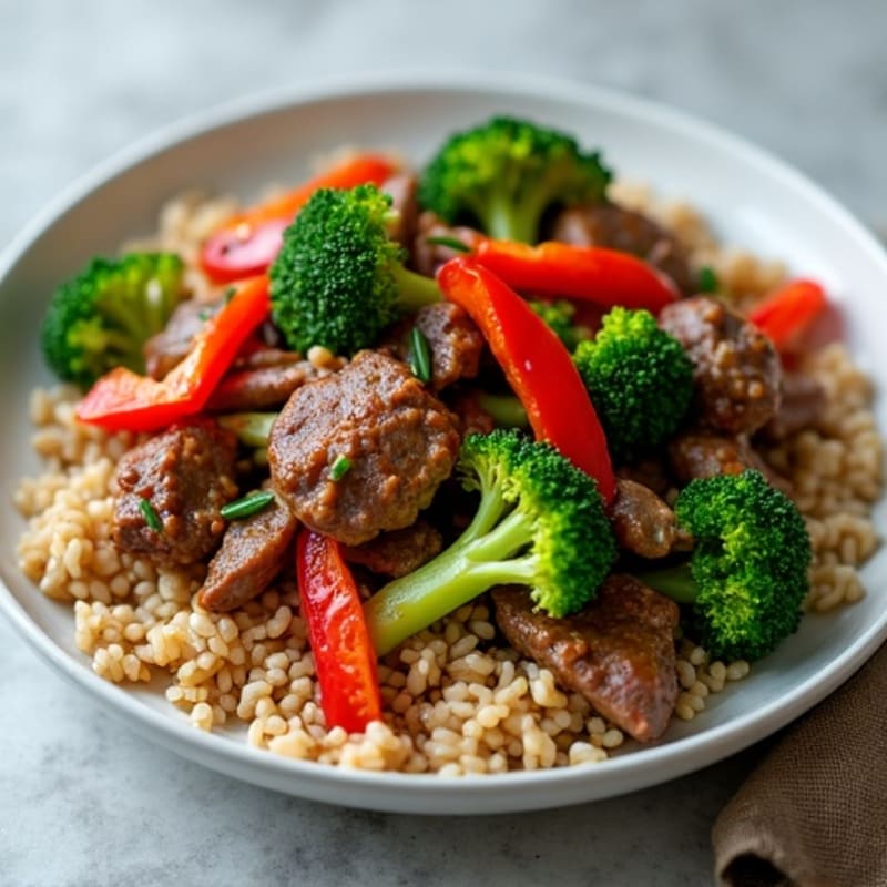 Crispy Beef and Tender Broccoli Stir-Fry with Brown Rice