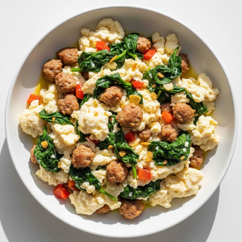 Egg White Scramble with Spinach and Turkey Sausage